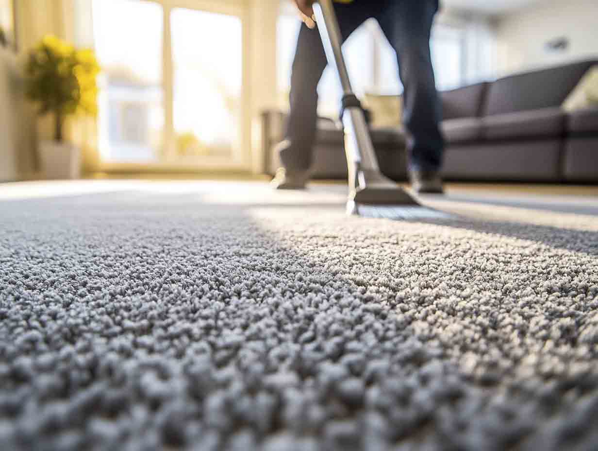 a technician drying a carpet in a well lit livingroom. the image MUST look like it was photographed at 24mm using a f1.4 lens. --ar 4:3 --style raw --v 6.1 Job ID: f2a57203-4993-4b59-9cc8-281dfbfd092e