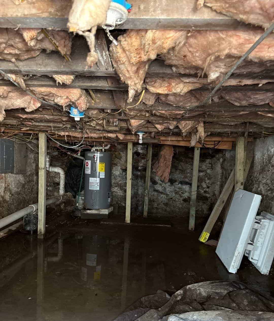 Sewage backup mixed with flood water about four feet deep in a Chester, PA basement